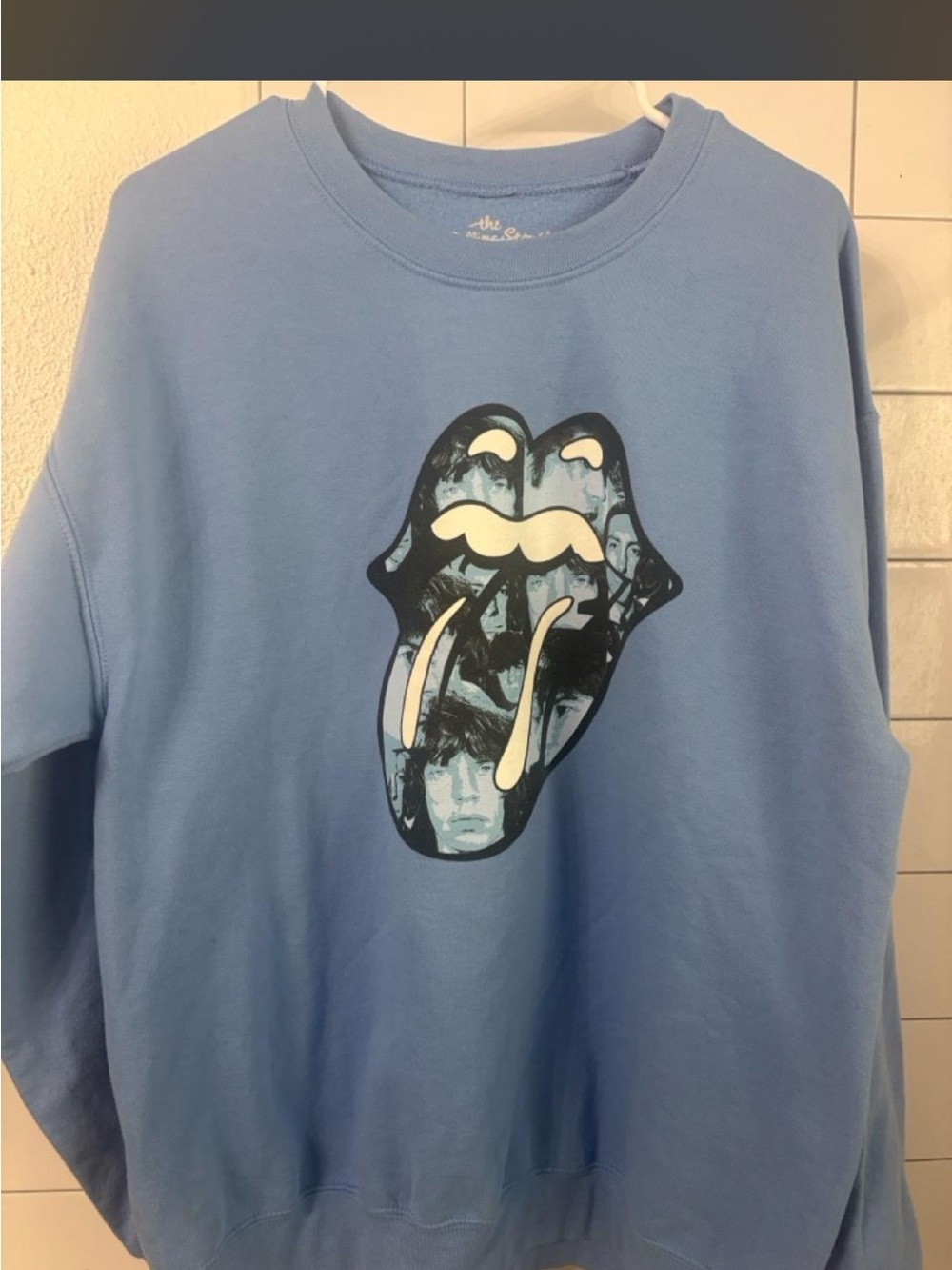 the Rolling Stones Light Blue Kids Sweatshirt with Tongue Graphic